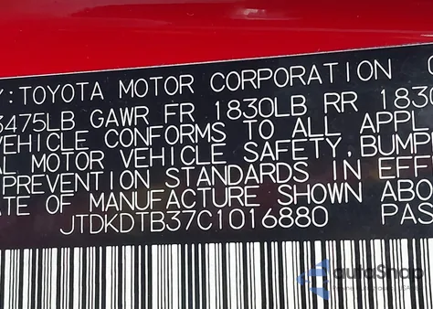 2012 Toyota Prius C Two из США, поврежденный, VIN JTDKDTB37C1016880